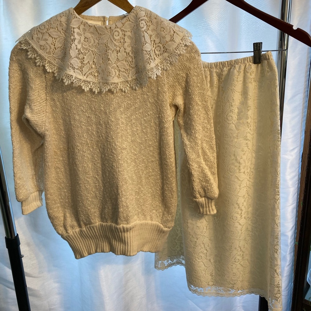 VTG 80’s Jessica McClintock lace/knit set,cottage core,fairycore size S/M